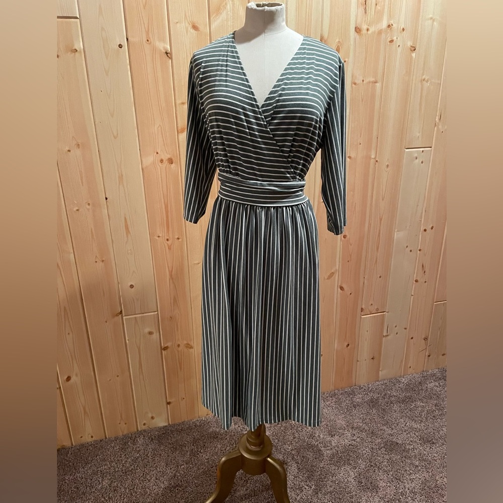 Lyrur Striped XL Green White Dress Pockets NWT